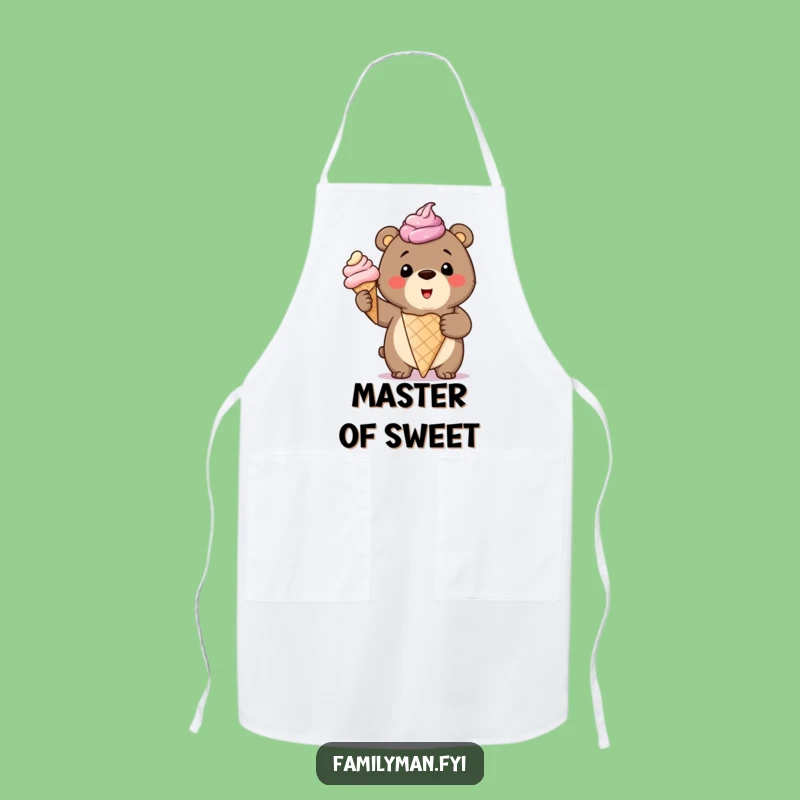 Funny Bear Cub Ice Cream Chef Apron: Cook Up Sweet Treats!