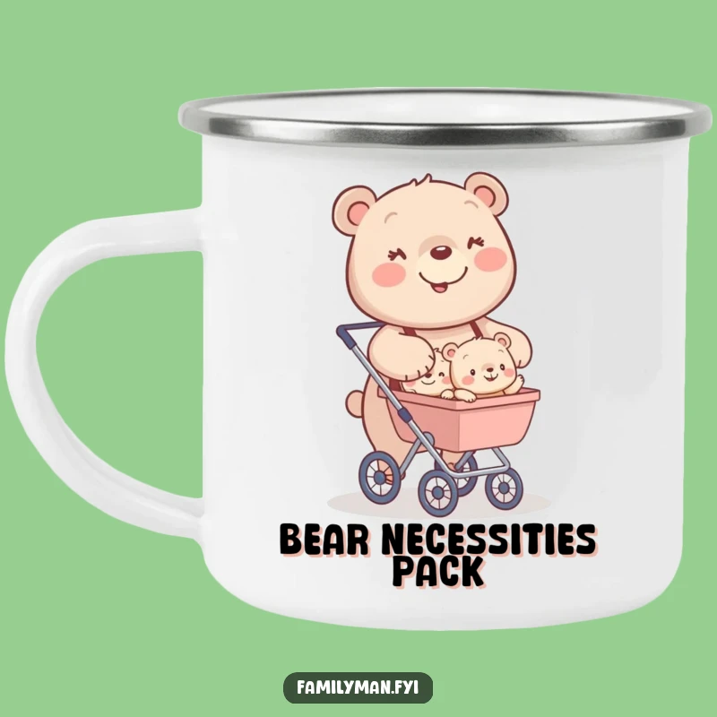 Funny Bear Stroller Camping Mug: Bear Family Adventure; Outdoor Funny Gift
