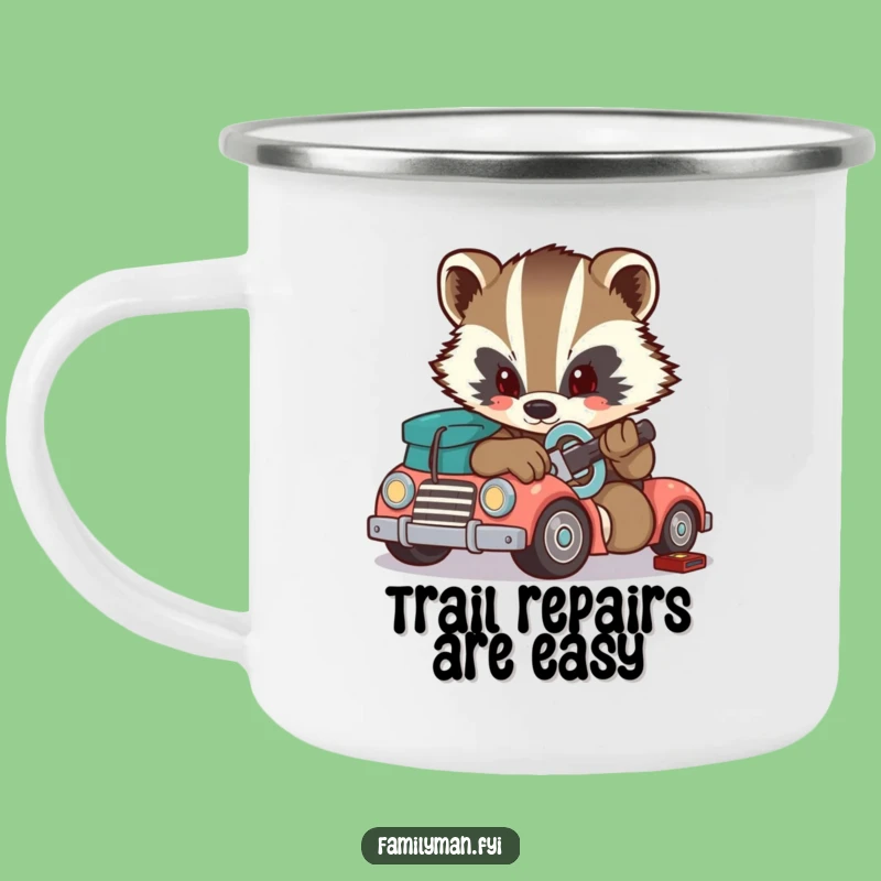 Funny Badger Camping Mug: Determined Camp Fixer, Tool Ready, Rugged Funny Gift
