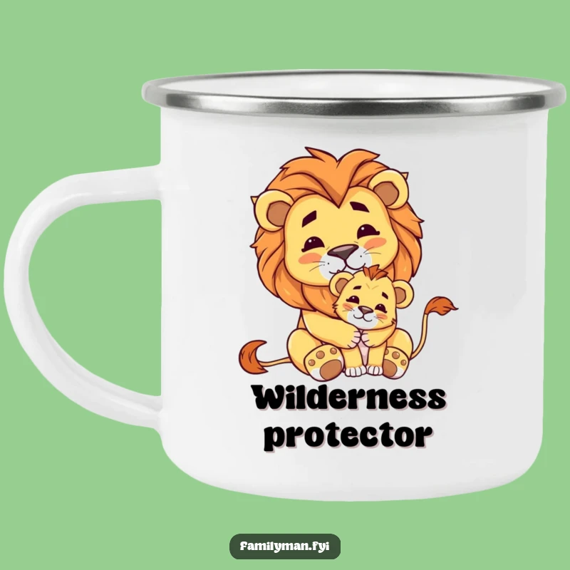 Funny Lion & Cub Camping Mug: Majestic Adventures