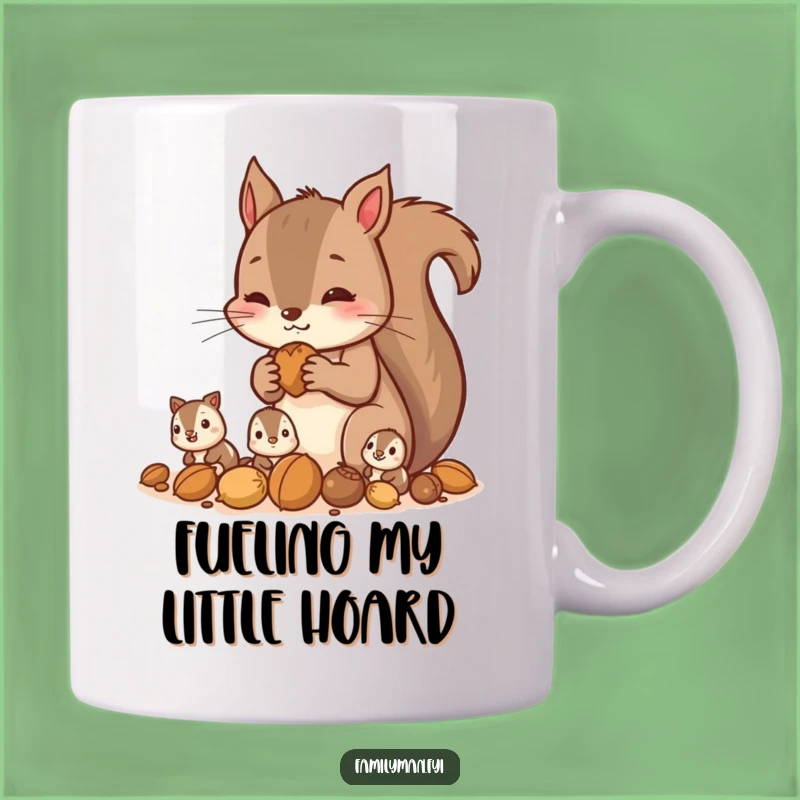 Funny Squirrel Gathering Nuts Mug: Humorous Family Scene, Perfect Gift