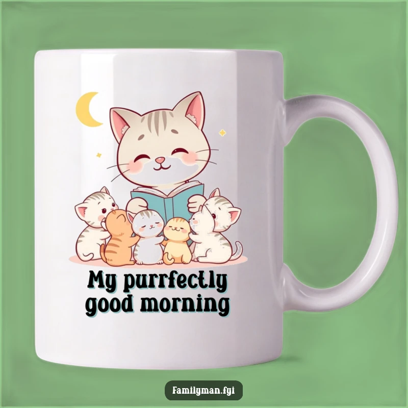 Funny Cat Mom Mug: Cozy Bedtime Story Cat Reading to Kittens, Perfect Gift