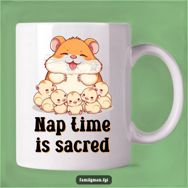 Funny Dad Hamster Mug: Sleeping Dad & Babies, Cozy Humor, Perfect Gift