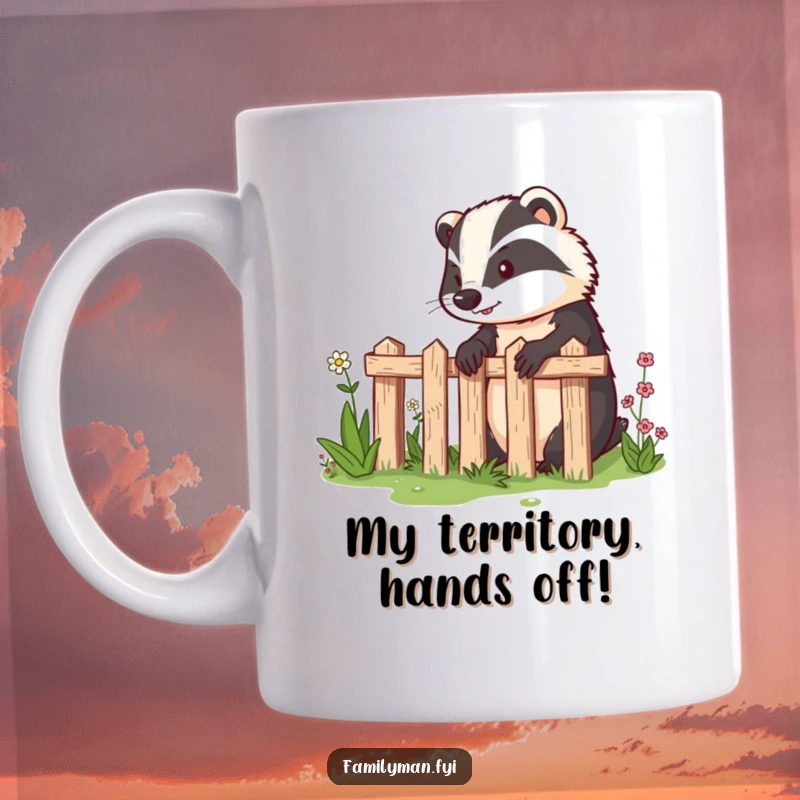 Funny t-shirt featuring a determined badger with a hammer, building a comical garden fence with a mischievous grin.