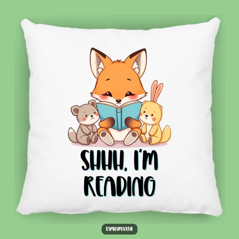 Funny Fox Reading Pillow: Cozy Cushion with a Storytelling Fox and Stuffed Animals, Cute Gift