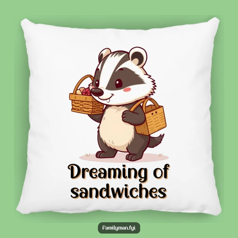 Soft Dad Badger Pillow: Determined Picnic Carrier, Cozy Funny Gift