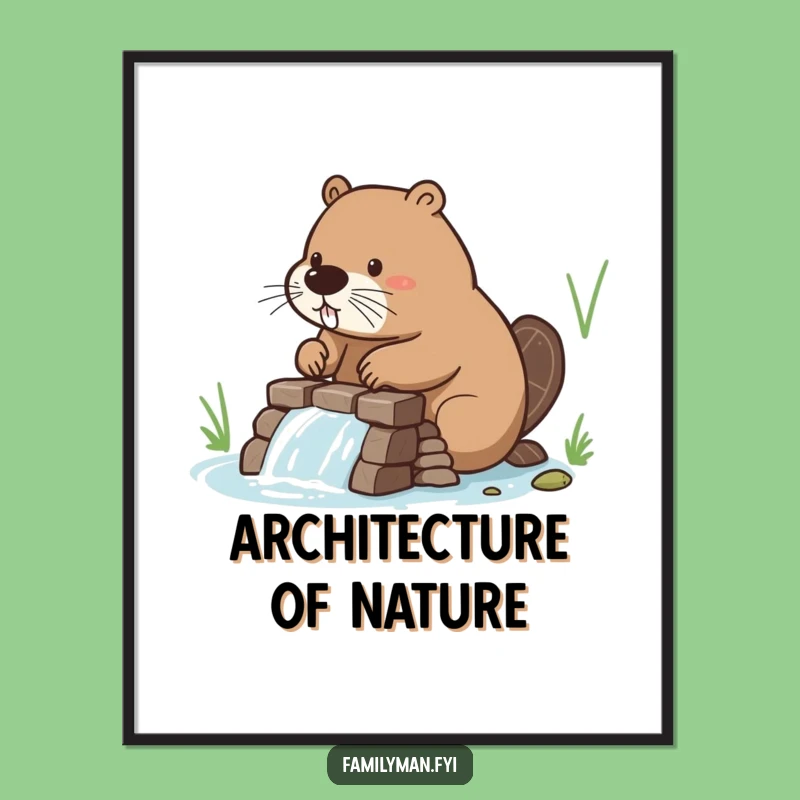 Funny Beaver Dam Digital Art Print - Instant Humorous Builder Decor