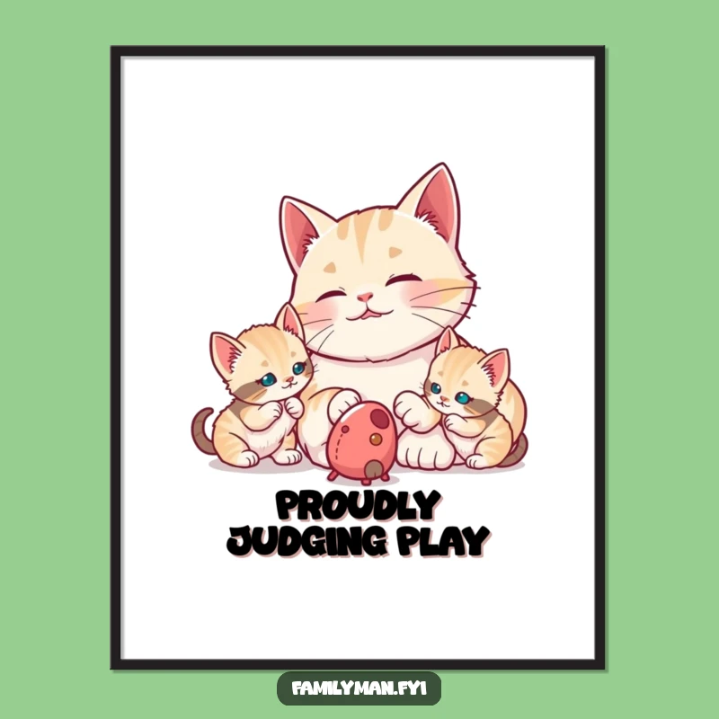 Digital Dad Cat Print: Proudly Watching Kittens Art, Instant Decor