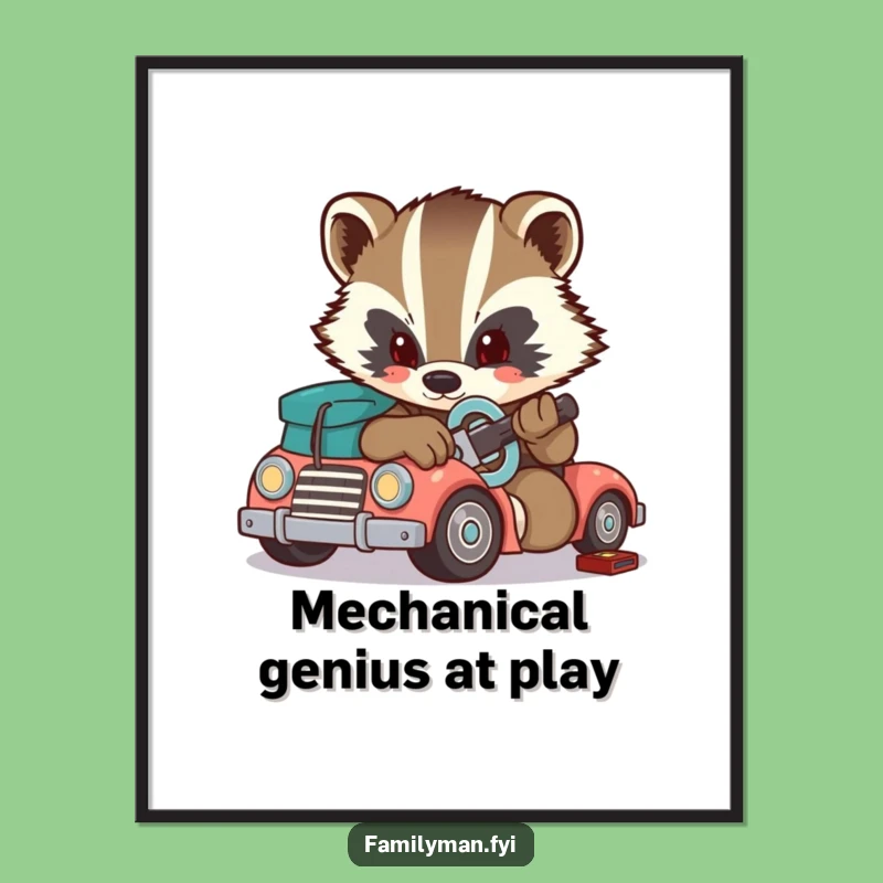 Funny Badger Wall Art: Master Mechanic, Instant Download Funny Gift for Art Lovers