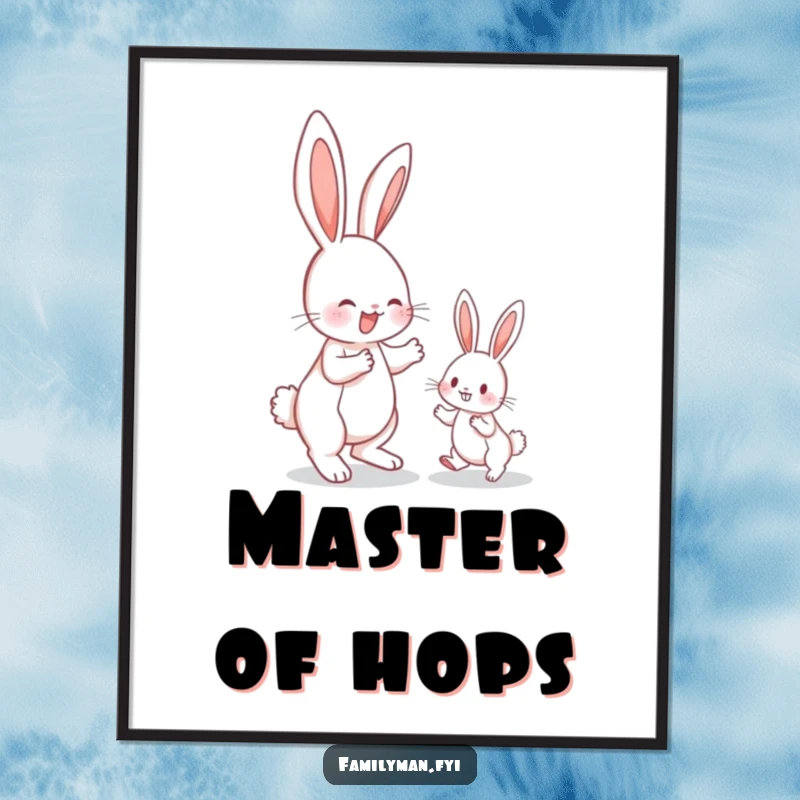 Funny bunny digital art print, a bunny teaching hopping, ideal for printable, humorous wall decor.