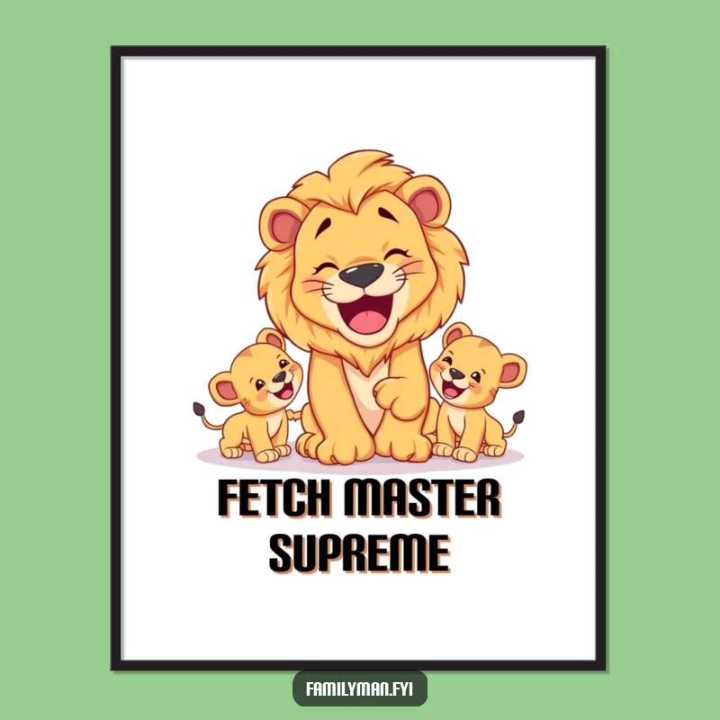 Funny Dad Lion Digital Art: Happy Family Playtime Decor