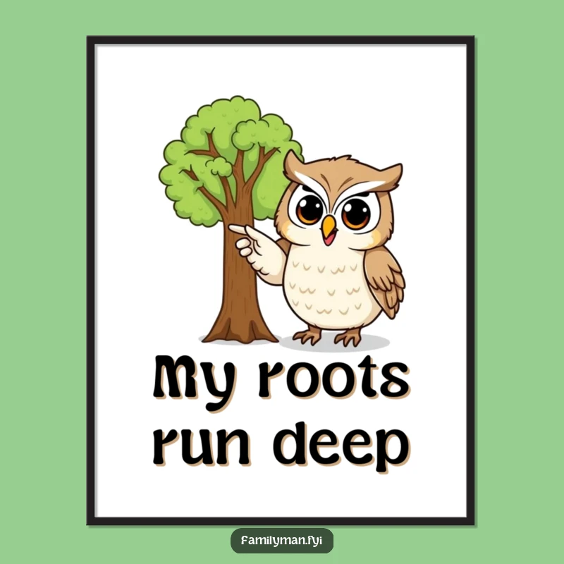 Funny Owl Digital Art: Proud Family Tree Owl, Genealogy Art Gift
