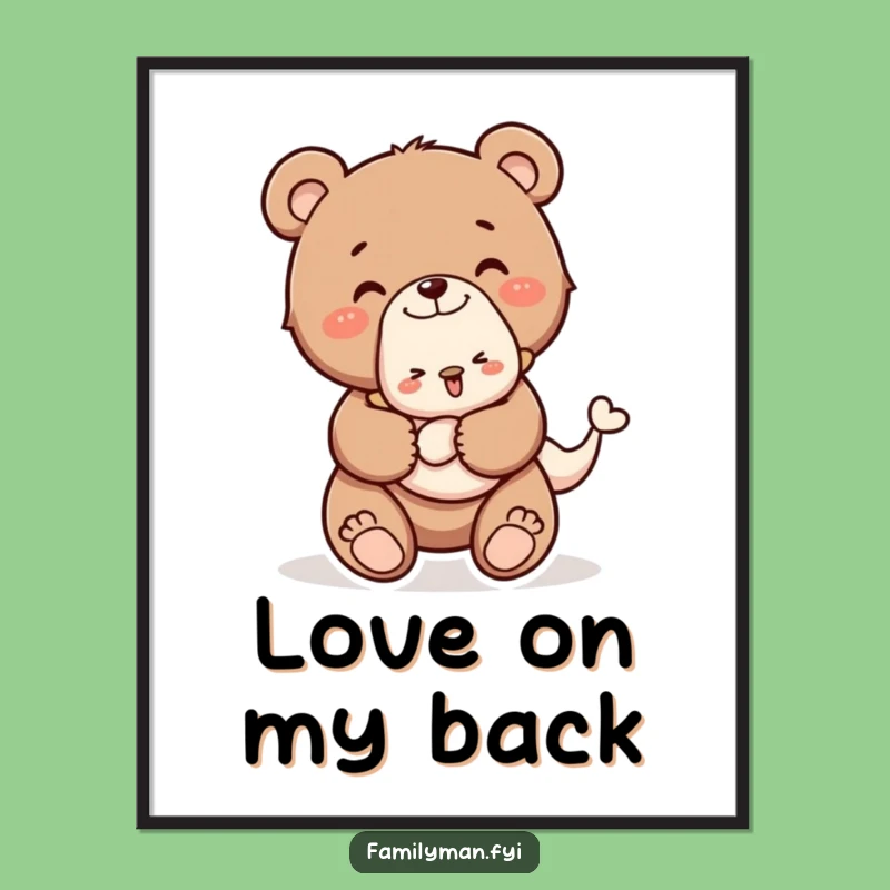 Funny Piggyback Bear Cub Digital Art: Instant Adorable Decor