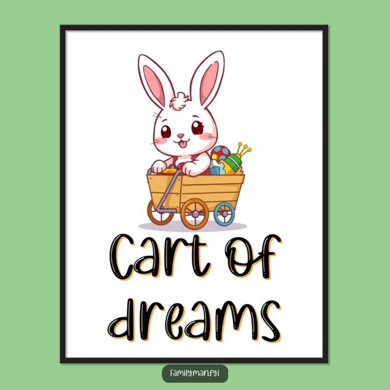 Funny Rabbit Digital Print: Toy Cart Art, Instant Funny Gift Download