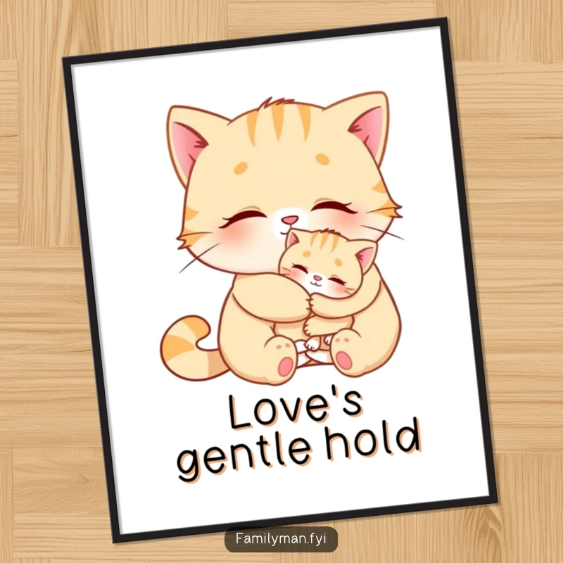 Funny Cat Digital Art Print showing cats hugging, ideal for humorous and heartwarming pet decor.