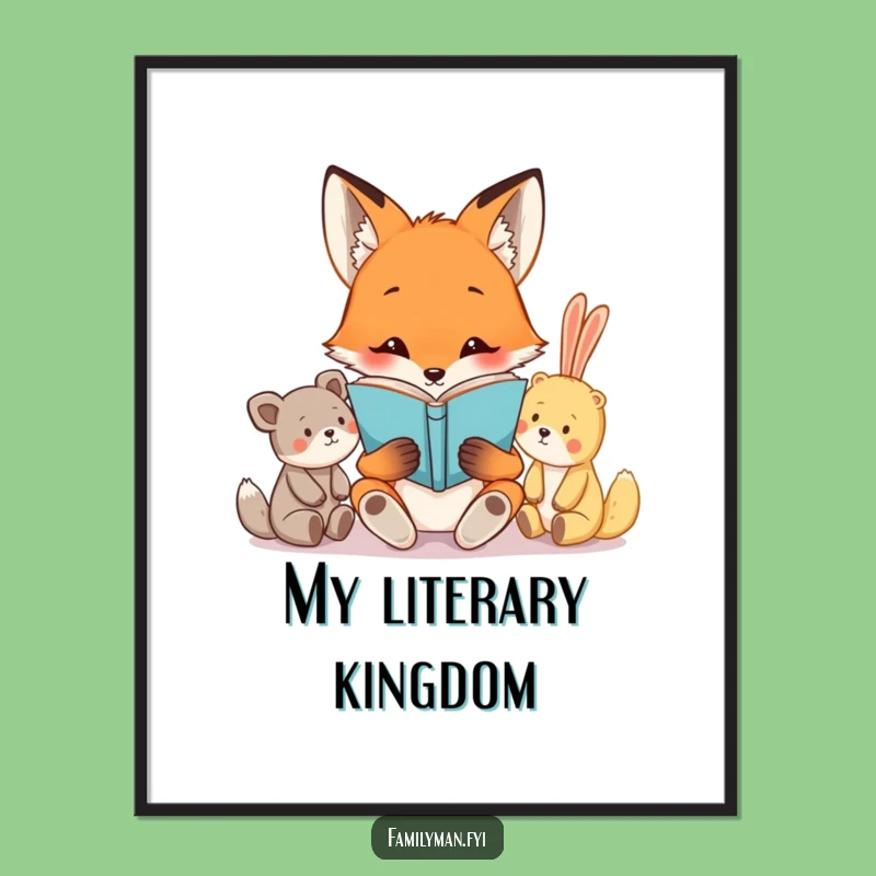 Funny Fox Reading Digital Art: Printable Whimsy of a Storytelling Fox and Stuffed Animals, Gift