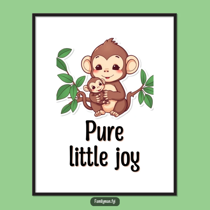 Funny Monkey Family Digital Art: Instant Loving Decor Print