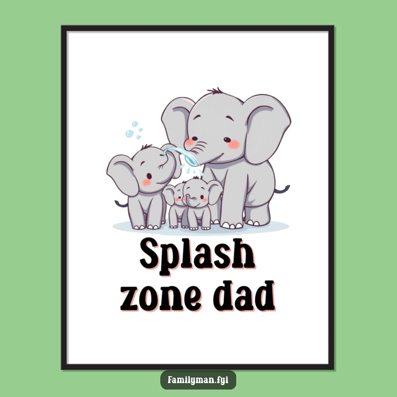 Digital Elephant Dad Print: Funny Water Spraying Family Art, Instant Decor