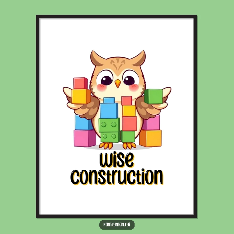 Funny Owl Building Blocks Digital Print: Instant Wisdom for Your Walls!