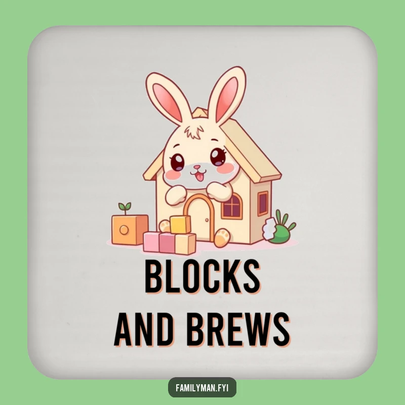 Funny Bunny Builder Drink Coaster - Playful House Table Protector