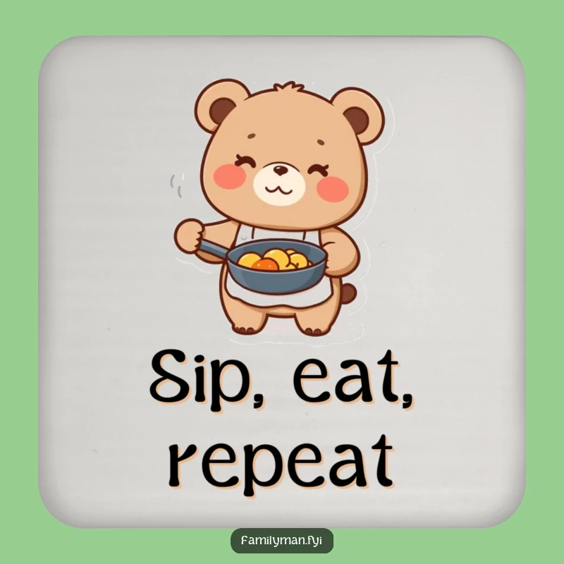 Funny Bear Chef Drink Coaster - Happy Apron Table Protector