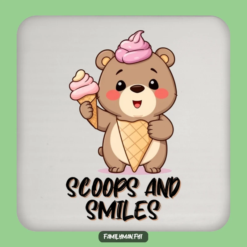 Funny Bear Cub Ice Cream Coasters: Protect Tables with Sweet Fun!