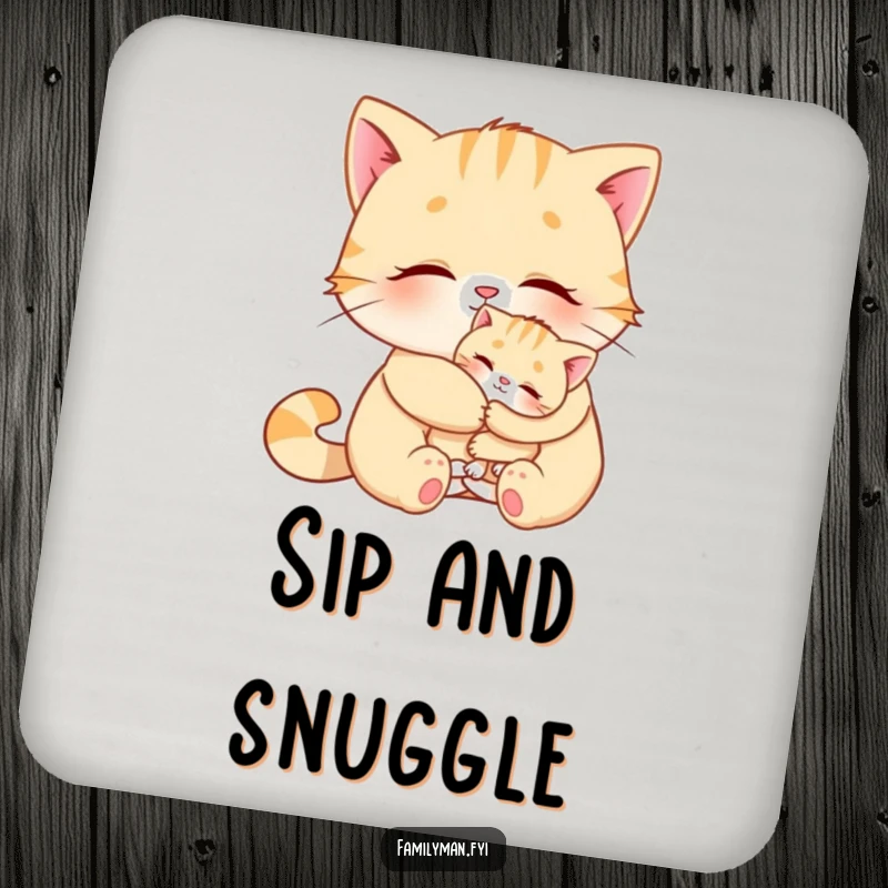 Funny Cat Coasters illustrating cats hugging, providing humorous table protection and celebrating feline affection.