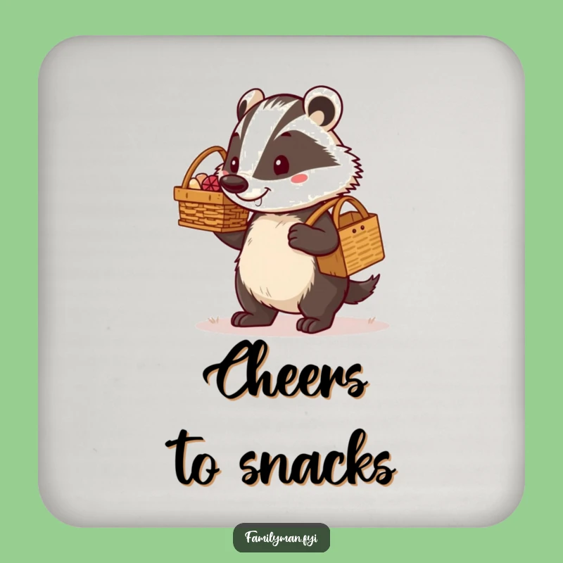 Funny Dad Badger Coasters: Determined Picnic Set, Bar Accessory Gift