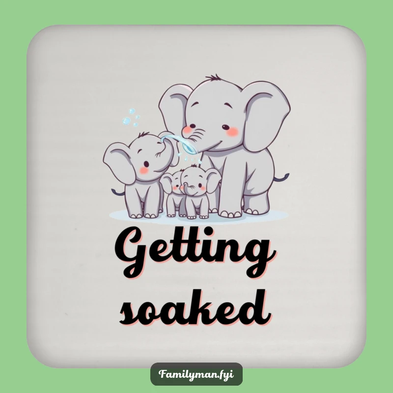Funny Elephant Dad Coasters: Playful Water Spray Set, Bar Accessory Gift