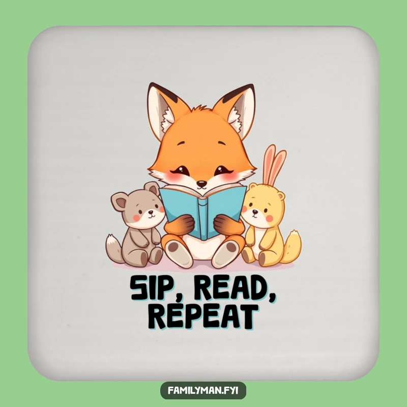 Funny Fox Reading Coaster Set: Protect Surfaces with Whimsical Book Lover Decor, Ideal Gift
