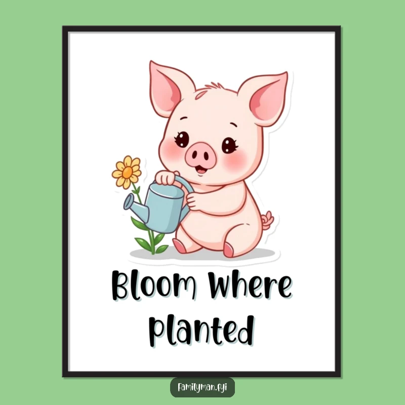 Funny Piglet Watering Flower Poster - Sweet & Cheerful Wall Art Gift