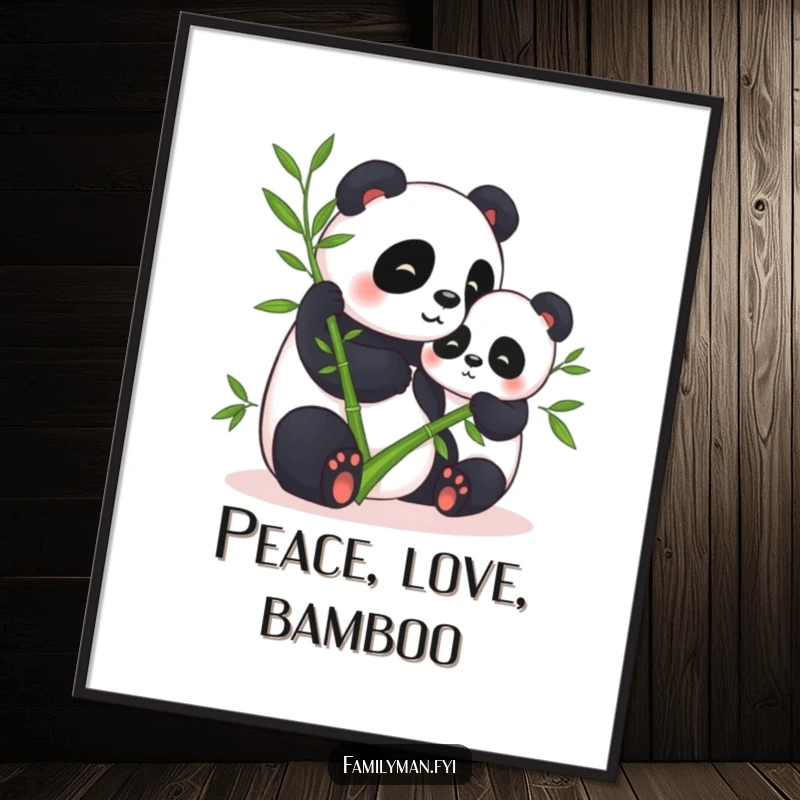Funny poster showcasing two peaceful pandas sharing bamboo, creating a serene and humorous visual for any wall.