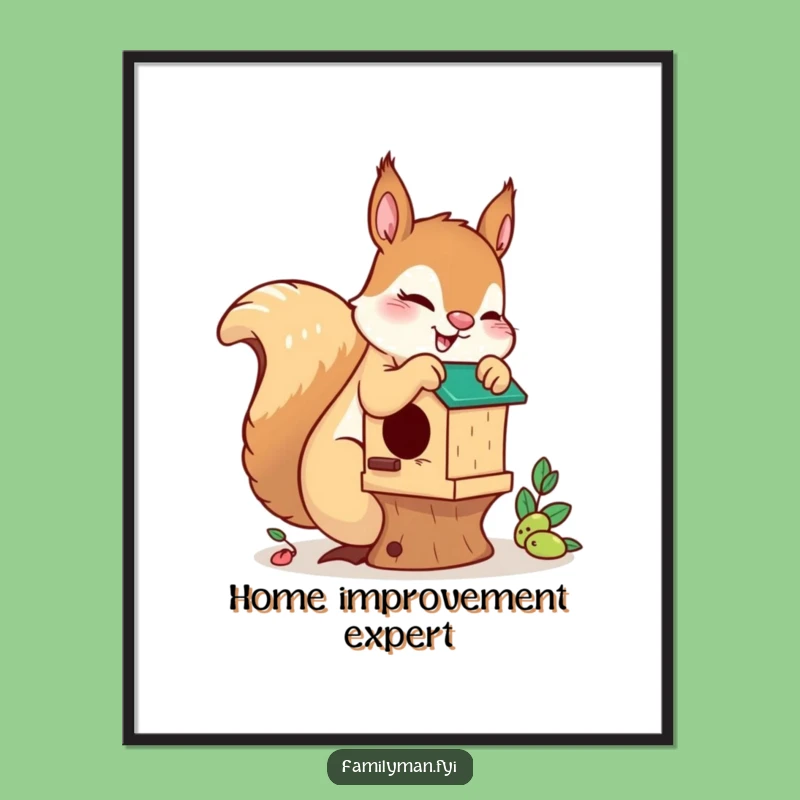 Funny Playful Squirrel Poster: Birdhouse Art, Whimsical Wall Decor and a Charming Funny Gift