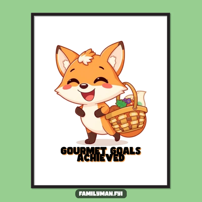 Funny Fox Picnic Poster: Joyful Grin Decor, Satisfied Woodland Art Print