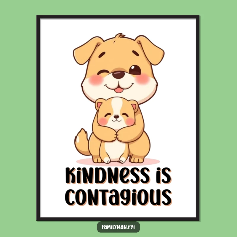 Funny Dog Hug Poster: Cheerful Dog Art; Amusing Wall Decor Gift