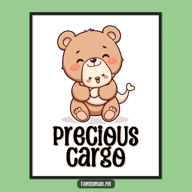 Funny Piggyback Bear Cub Poster: Adorable Art for a Happy Home