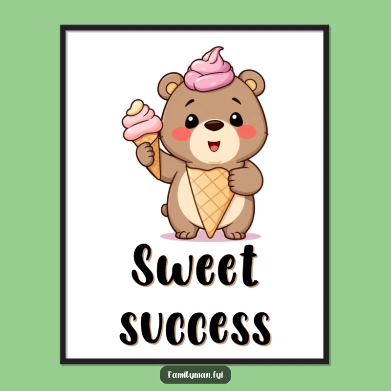 Funny Bear Cub Ice Cream Poster: Sweeten Your Walls with Joy!