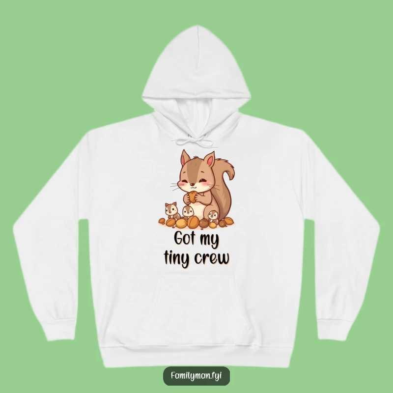 Cozy Funny Squirrel Gathering Nuts Hoodie: Warm Family Humor, Unique Gift