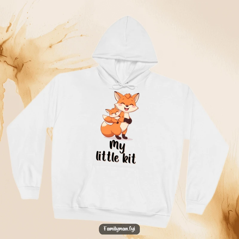 Funny Hoodie displaying a cheerful father fox carrying a baby fox on its back, symbolizing protective love.
