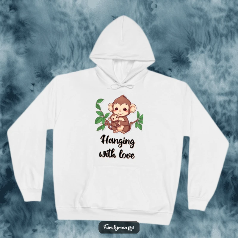 Funny Monkey Hoodie: Content monkey holding its baby, offering warmth and a symbol of family bonds.