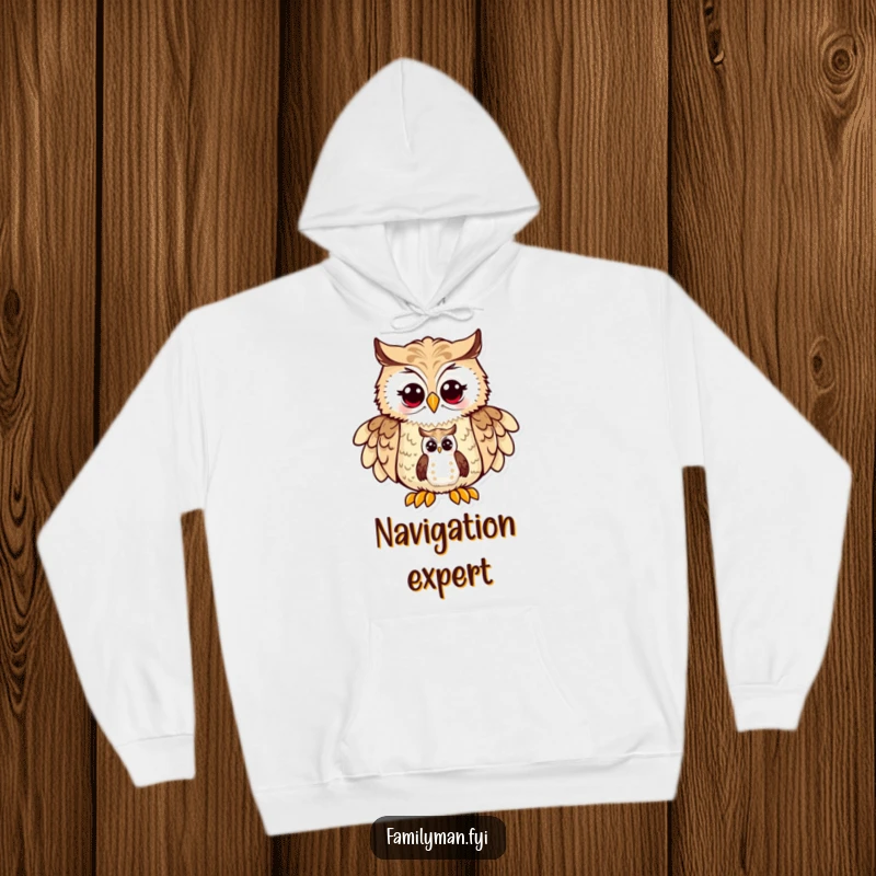 Funny Dad Owl Hoodie: A proud father owl character displays a map to his little owlet, embodying warmth and wise guidance.