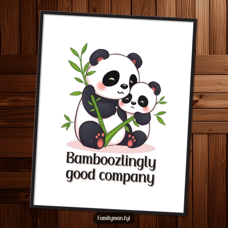 Funny Free Printable Wall Art: Two contented pandas peacefully sharing delicious bamboo stalks, a DIY sweet gift.
