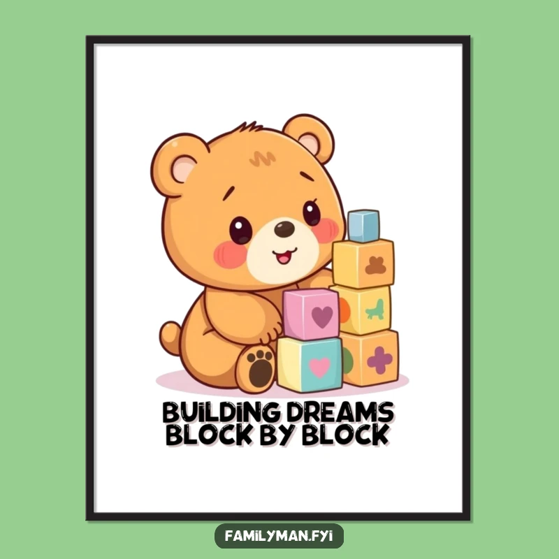 Free Printable Wall Art: Playful Bear Cub Blocks Design, Whimsical Nursery Decor