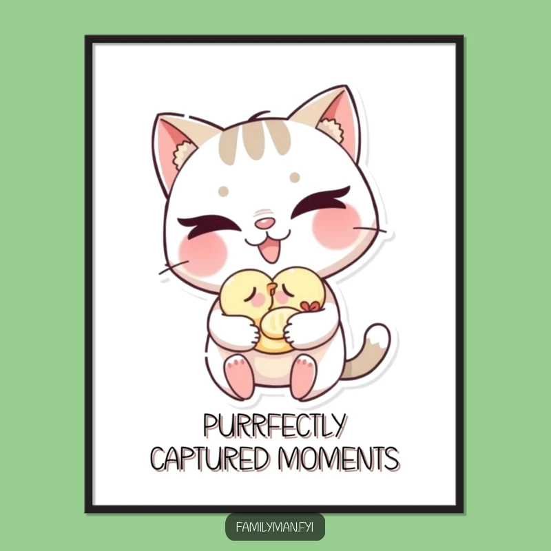 Free Printable Funny Cat Art: Mischievous Kitty & Bird - Whimsical Downloadable Wall Decor