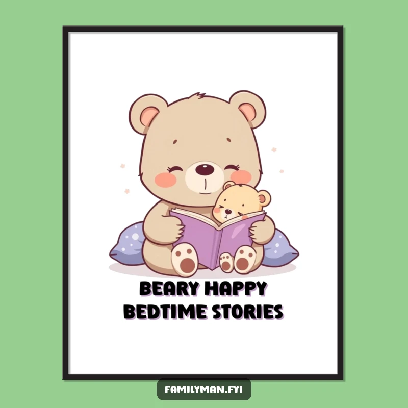 Free Printable Wall Art: Bear Cub Bedtime Story Humor Downloadable Decor