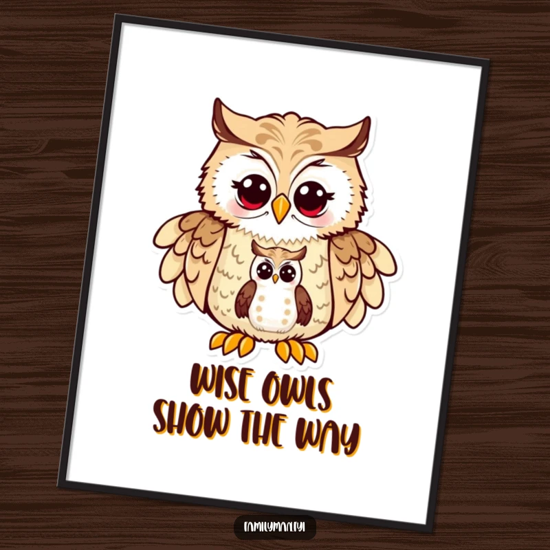 Funny Free Printable Wall Art: Proud father owl and owlet studying a map, representing wisdom and guidance.