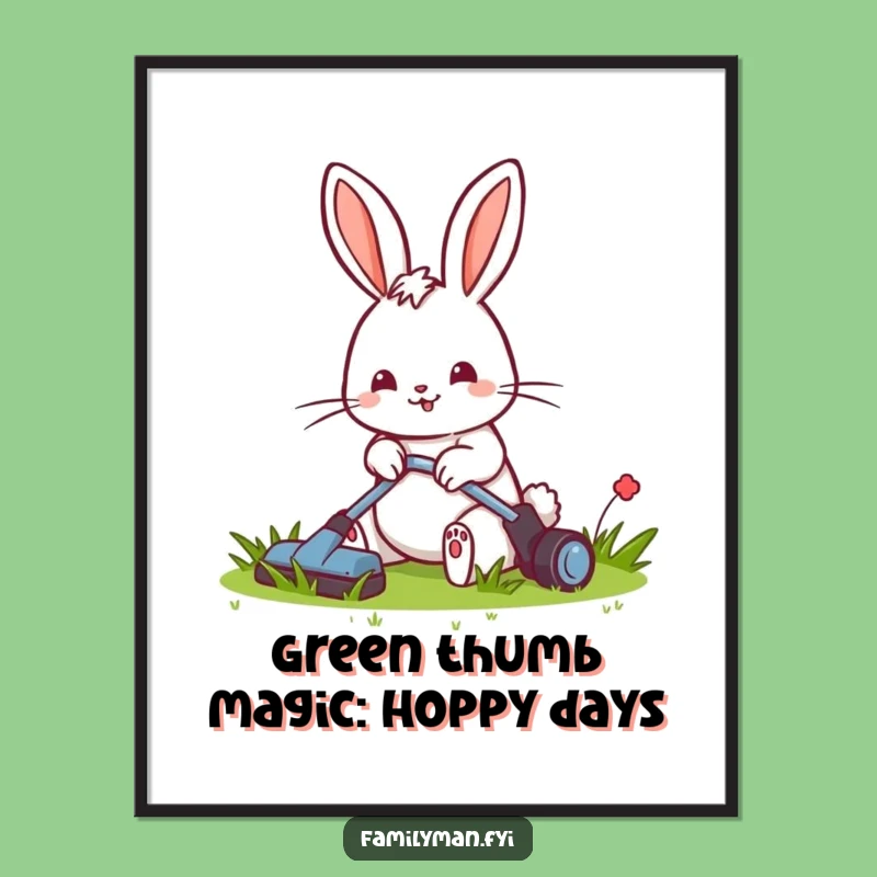 Free Printable Wall Art: Cheerful Rabbit Mowing Lawn - Funny Downloadable Art & DIY Gift!