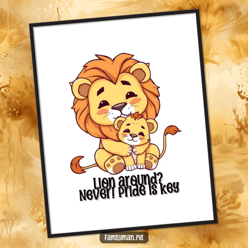 Heartfelt Free Printable Wall Art: A proud lion lovingly embracing its small cub, showcasing a powerful symbol of parental love.