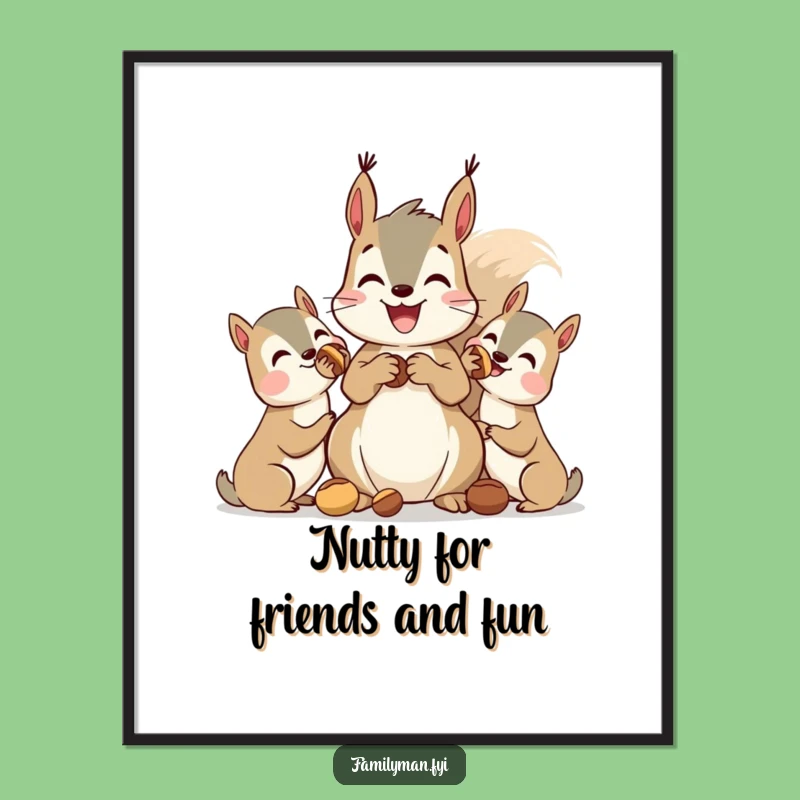 Free Printable Funny Squirrel Sharing Nuts Wall Art - DIY Downloadable Decor