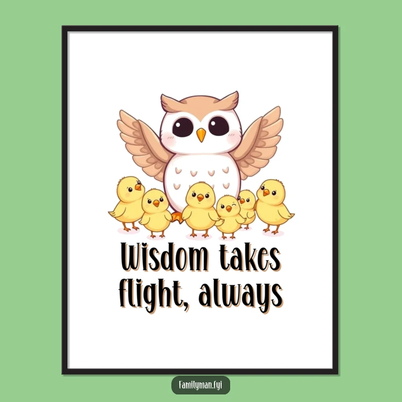 Funny Free Printable Owl Art: Joyful Flying Lesson, Whimsical Downloadable Wall Decor Gift